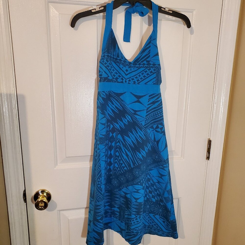 Patagonia Iliana Blue V-Neck Halter Aztec Tribal Patterned Dress Size XS
